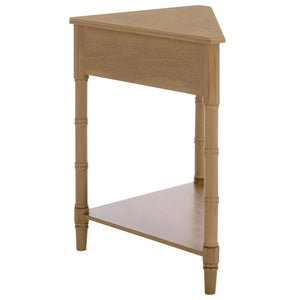 Gomez Compact Corner Table With Drawer And Shelf, Triangular Space-Saving Design For Small Rooms
