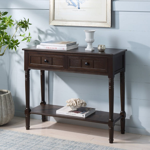 Safavieh SAMANTHA Console Table - Timeless Country Elegance with Classic Design for Entryway or Living Room Dark Chocolate AMH5710H