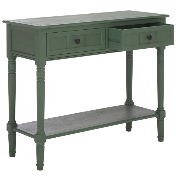 Safavieh Samantha Console - Rustic Dusty Green Pine Wood Beauty With Elegant Carved Details For Your Home Dusty Green Solid Wood,Mdf,Aluminum Alloy Amh5710l