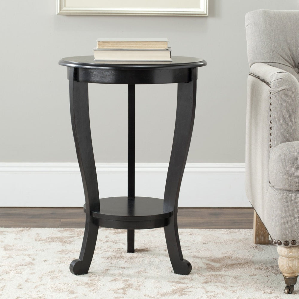 Safavieh Mary Pedestal Side Table - Elegant Vintage-Style Accent With Cabriole Legs And Two-Tier Design Distressed  Black AMH5711B