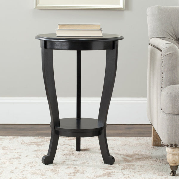 Safavieh Mary Pedestal Side Table - Elegant Vintage-Style Accent With Cabriole Legs And Two-Tier Design Distressed  Black AMH5711B