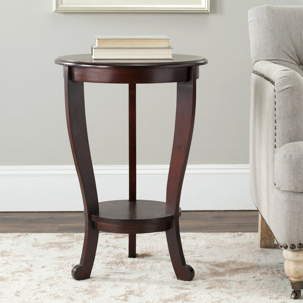 Safavieh Mary Pedestal Side Table - Elegant Vintage-Style Accent With Cabriole Legs And Two-Tier Design Dark Cherry AMH5711D