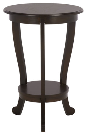 Safavieh Mary Solid Pine Pedestal Side Table with Curved Legs and Tiered Display Shelf Dark Chocolate AMH5711F