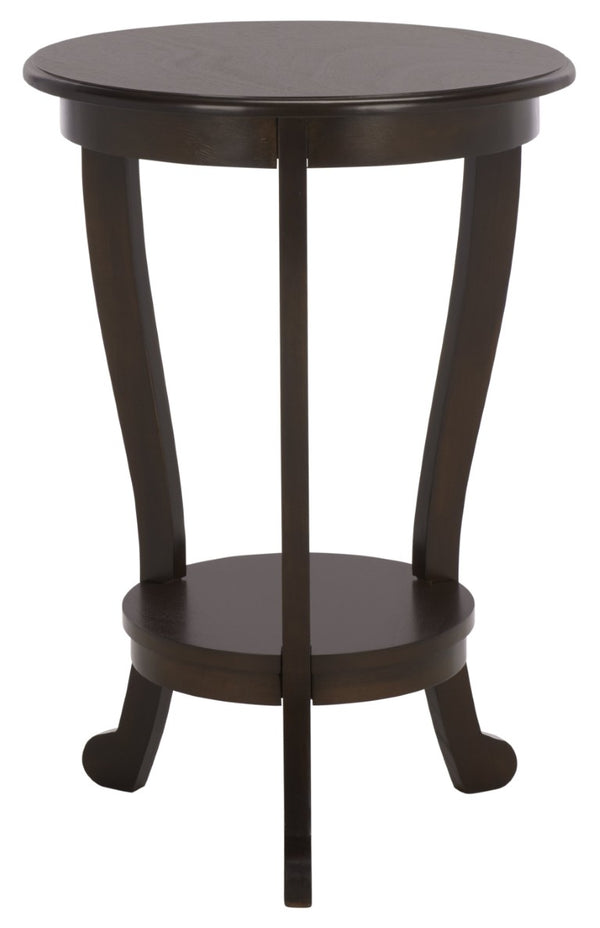 Safavieh Mary Solid Pine Pedestal Side Table with Curved Legs and Tiered Display Shelf Dark Chocolate AMH5711F