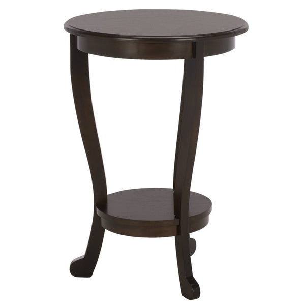 Safavieh Mary Solid Pine Pedestal Side Table with Curved Legs and Tiered Display Shelf Dark Chocolate AMH5711F