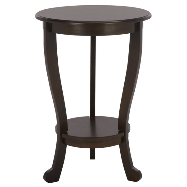 Safavieh Mary Solid Pine Pedestal Side Table with Curved Legs and Tiered Display Shelf Dark Chocolate AMH5711F