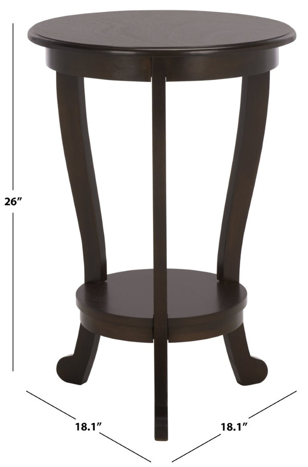 Safavieh Mary Solid Pine Pedestal Side Table with Curved Legs and Tiered Display Shelf Dark Chocolate AMH5711F