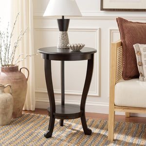 Safavieh Mary Solid Pine Pedestal Side Table with Curved Legs and Tiered Display Shelf Dark Chocolate AMH5711F