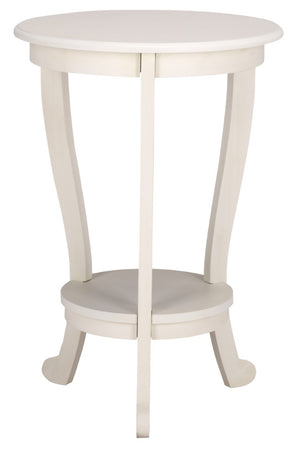 Safavieh Mary Solid Pine Pedestal Side Table with Curved Legs and Tiered Display Shelf Ivory AMH5711J