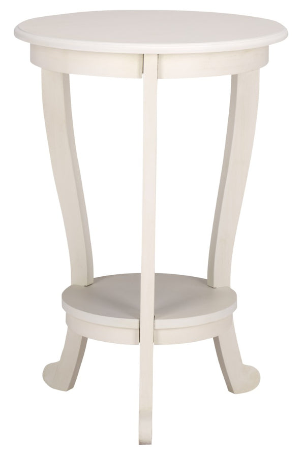 Safavieh Mary Solid Pine Pedestal Side Table with Curved Legs and Tiered Display Shelf Ivory AMH5711J