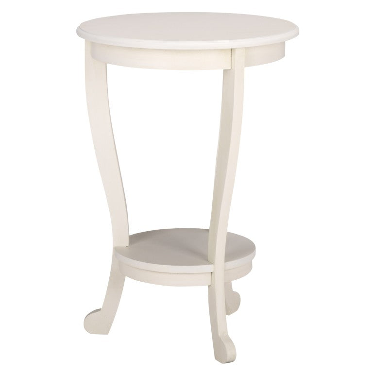 Safavieh Mary Solid Pine Pedestal Side Table with Curved Legs and Tiered Display Shelf Ivory AMH5711J