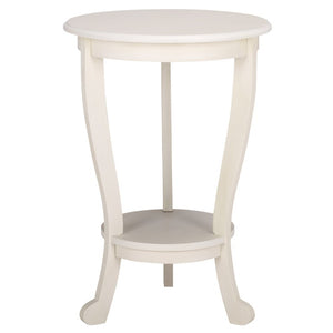 Safavieh Mary Solid Pine Pedestal Side Table with Curved Legs and Tiered Display Shelf Ivory AMH5711J