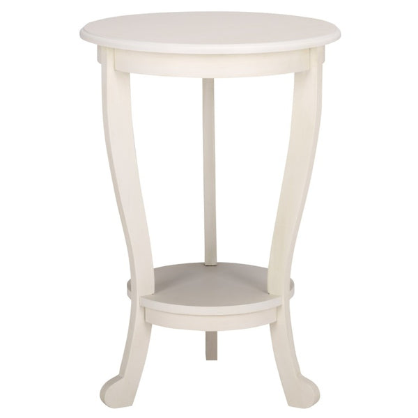 Safavieh Mary Solid Pine Pedestal Side Table with Curved Legs and Tiered Display Shelf Ivory AMH5711J