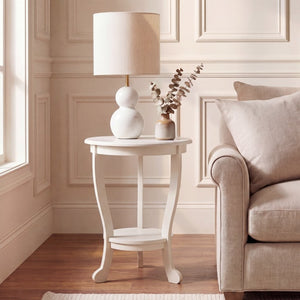 Safavieh Mary Solid Pine Pedestal Side Table with Curved Legs and Tiered Display Shelf Ivory AMH5711J