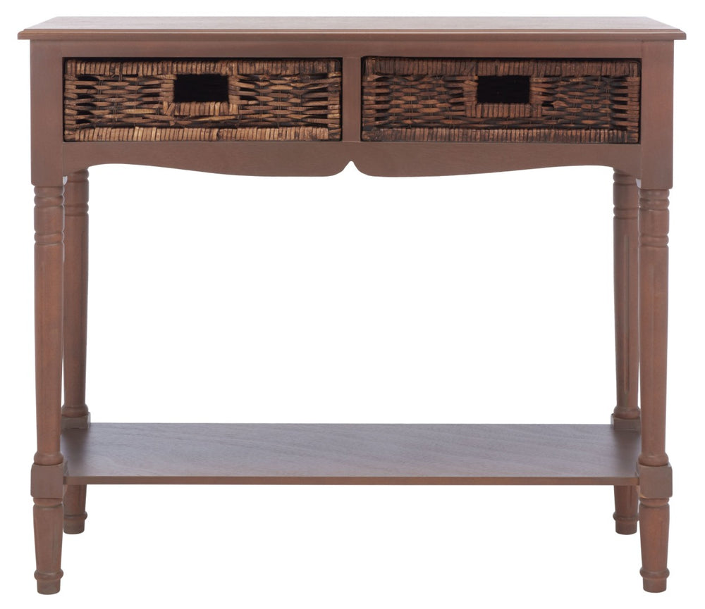 Safavieh Corbin Console Table With 2 Woven Rattan Drawers - Vintage British Colonial Charm For Any Space AMH5716B