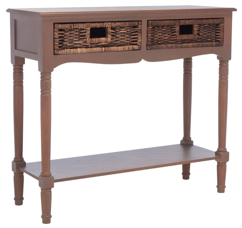 Safavieh Corbin Console Table With 2 Woven Rattan Drawers - Vintage British Colonial Charm For Any Space AMH5716B