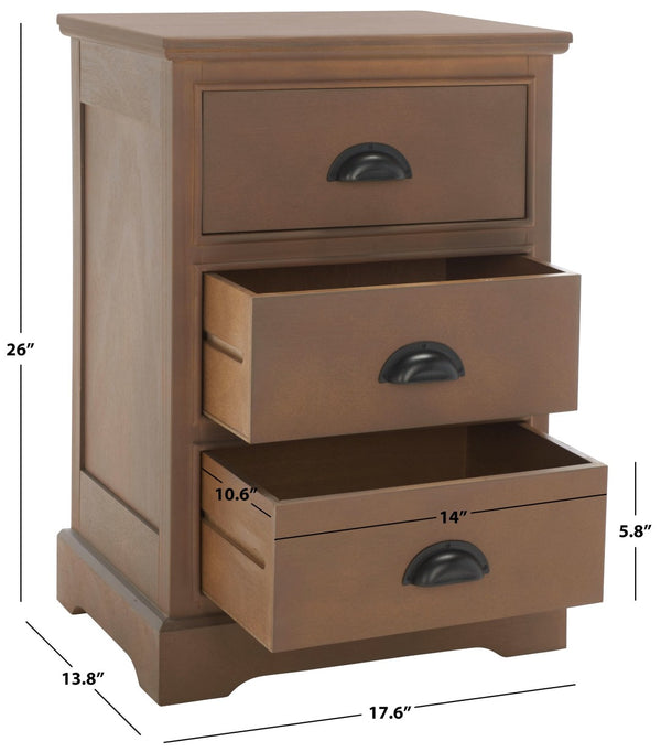 Safavieh Griffin Versatile 3-Drawer Side Table With Farmhouse Charm For Living Room, Bedroom, Or Entryway Sepia AMH5717B