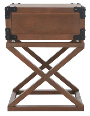Safavieh Dunstan Accent Table With Hidden Storage Drawer – Vintage British Campaign Style For Any Space Sepia AMH5720B