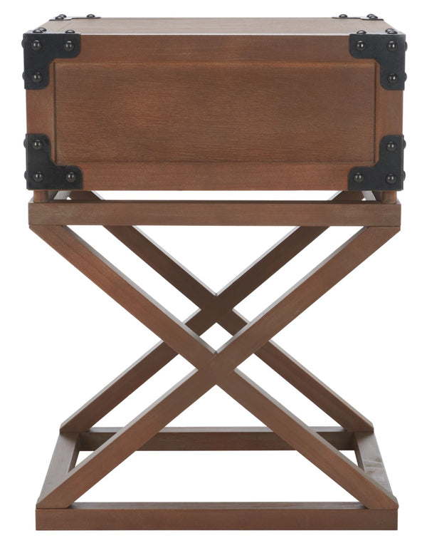 Safavieh Dunstan Accent Table With Hidden Storage Drawer – Vintage British Campaign Style For Any Space Sepia AMH5720B