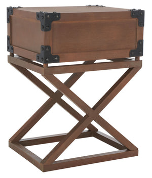 Safavieh Dunstan Accent Table With Hidden Storage Drawer – Vintage British Campaign Style For Any Space Sepia AMH5720B