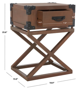 Safavieh Dunstan Accent Table With Hidden Storage Drawer – Vintage British Campaign Style For Any Space Sepia AMH5720B