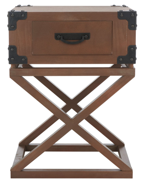 Safavieh Dunstan Accent Table With Hidden Storage Drawer – Vintage British Campaign Style For Any Space Sepia AMH5720B