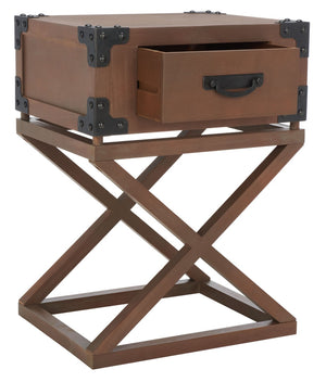 Safavieh Dunstan Accent Table With Hidden Storage Drawer – Vintage British Campaign Style For Any Space Sepia AMH5720B