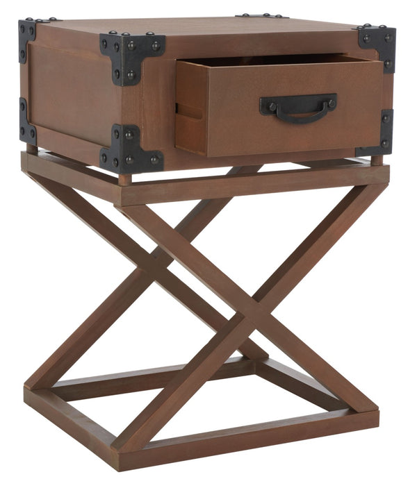Safavieh Dunstan Accent Table With Hidden Storage Drawer – Vintage British Campaign Style For Any Space Sepia AMH5720B