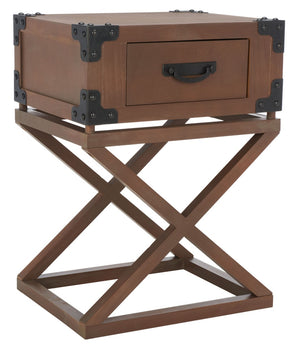 Safavieh Dunstan Accent Table With Hidden Storage Drawer – Vintage British Campaign Style For Any Space Sepia AMH5720B