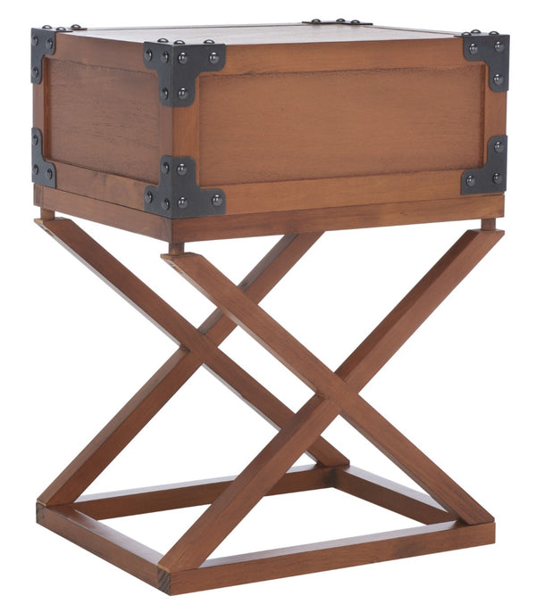 Safavieh Dunstan Accent Table With Hidden Storage Drawer – Vintage British Campaign Style For Any Space Brown AMH5720D
