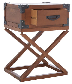Safavieh Dunstan Accent Table With Hidden Storage Drawer – Vintage British Campaign Style For Any Space Brown AMH5720D