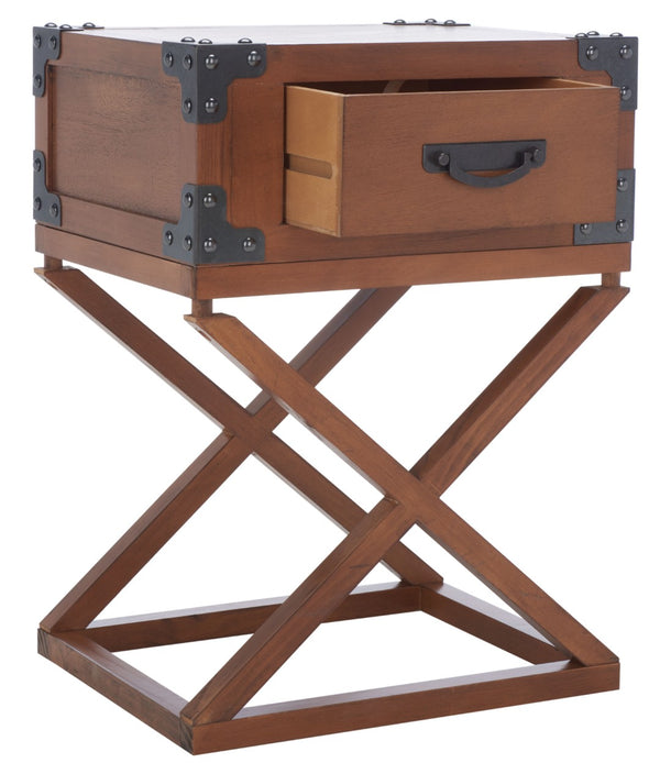 Safavieh Dunstan Accent Table With Hidden Storage Drawer – Vintage British Campaign Style For Any Space Brown AMH5720D