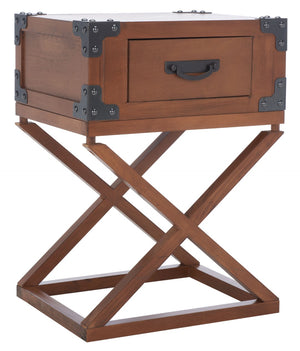 Safavieh Dunstan Accent Table With Hidden Storage Drawer – Vintage British Campaign Style For Any Space Brown AMH5720D