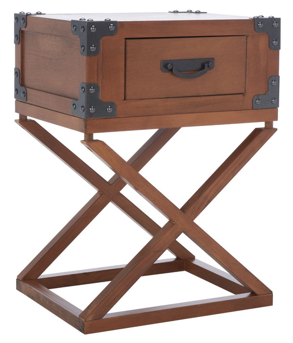 Safavieh Dunstan Accent Table With Hidden Storage Drawer – Vintage British Campaign Style For Any Space Brown AMH5720D