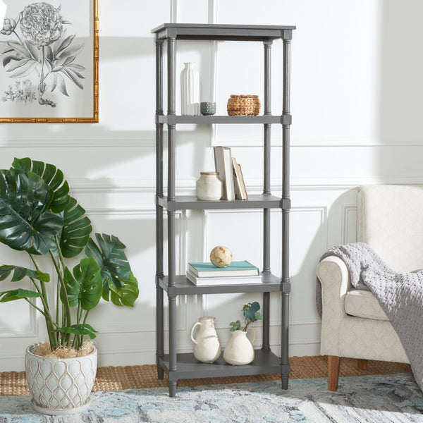Safavieh Odessa 5-Tier Bookcase - Timeless Charm With Spindle Frame, Spacious Shelves For Stylish Organization Grey AMH5721A