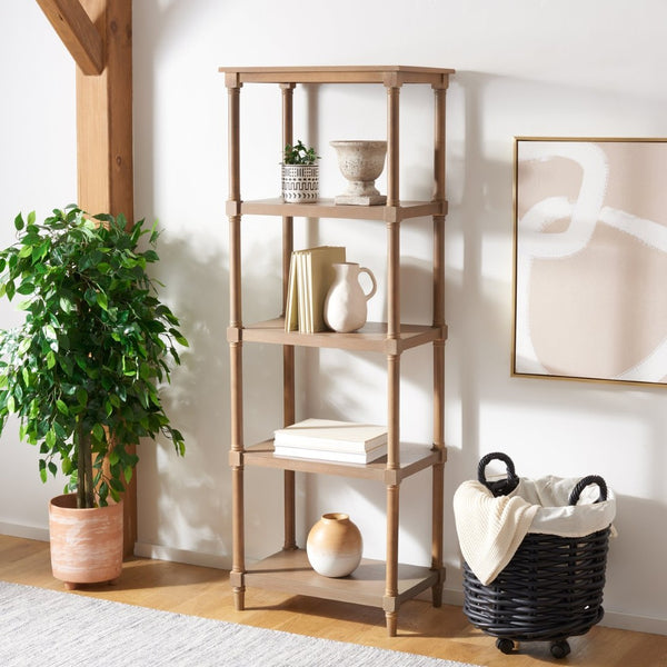 Safavieh Odessa 5-Tier Bookcase - Timeless Charm With Spindle Frame, Spacious Shelves For Stylish Organization Sepia AMH5721B
