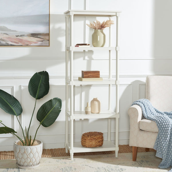 Safavieh Odessa 5-Tier Bookcase - Timeless Charm With Spindle Frame, Spacious Shelves For Stylish Organization Vintage White AMH5721C