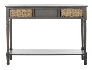 Safavieh Winifred Wicker Console Table - Rustic Storage Solution With Rattan Baskets & Stylish Design Grey AMH5730A