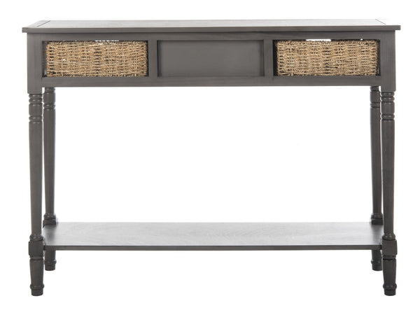 Safavieh Winifred Wicker Console Table - Rustic Storage Solution With Rattan Baskets & Stylish Design Grey AMH5730A