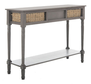 Safavieh Winifred Wicker Console Table - Rustic Storage Solution With Rattan Baskets & Stylish Design Grey AMH5730A