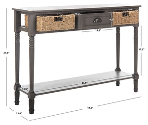 Safavieh Winifred Wicker Console Table - Rustic Storage Solution With Rattan Baskets & Stylish Design Grey AMH5730A