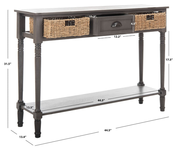 Safavieh Winifred Wicker Console Table - Rustic Storage Solution With Rattan Baskets & Stylish Design Grey AMH5730A