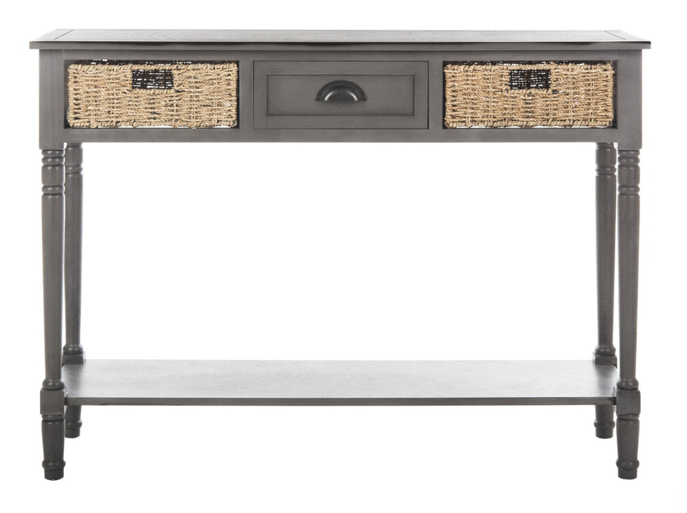 Safavieh Winifred Wicker Console Table - Rustic Storage Solution With Rattan Baskets & Stylish Design Grey AMH5730A