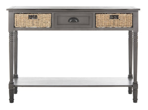 Safavieh Winifred Wicker Console Table - Rustic Storage Solution With Rattan Baskets & Stylish Design Grey AMH5730A