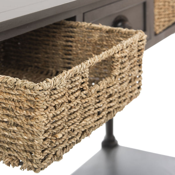 Safavieh Winifred Wicker Console Table - Rustic Storage Solution With Rattan Baskets & Stylish Design Grey AMH5730A
