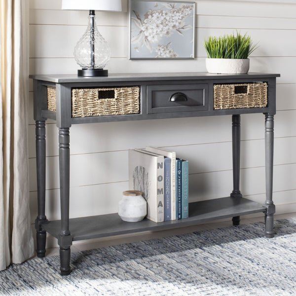 Safavieh Winifred Wicker Console Table - Rustic Storage Solution With Rattan Baskets & Stylish Design Grey AMH5730A