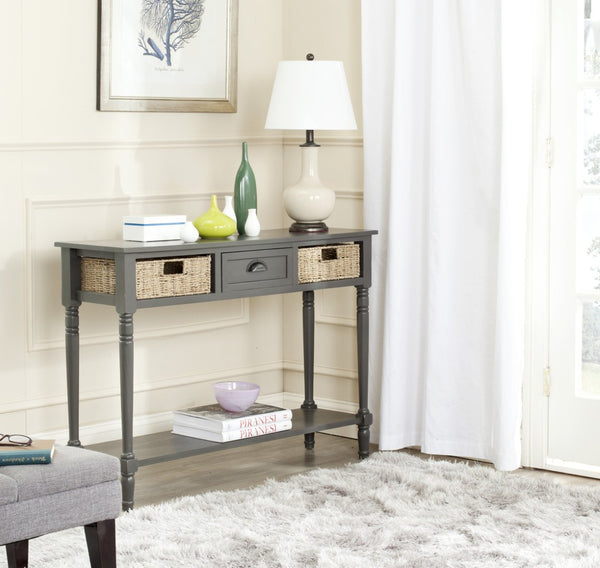 Safavieh Winifred Wicker Console Table - Rustic Storage Solution With Rattan Baskets & Stylish Design Grey AMH5730A