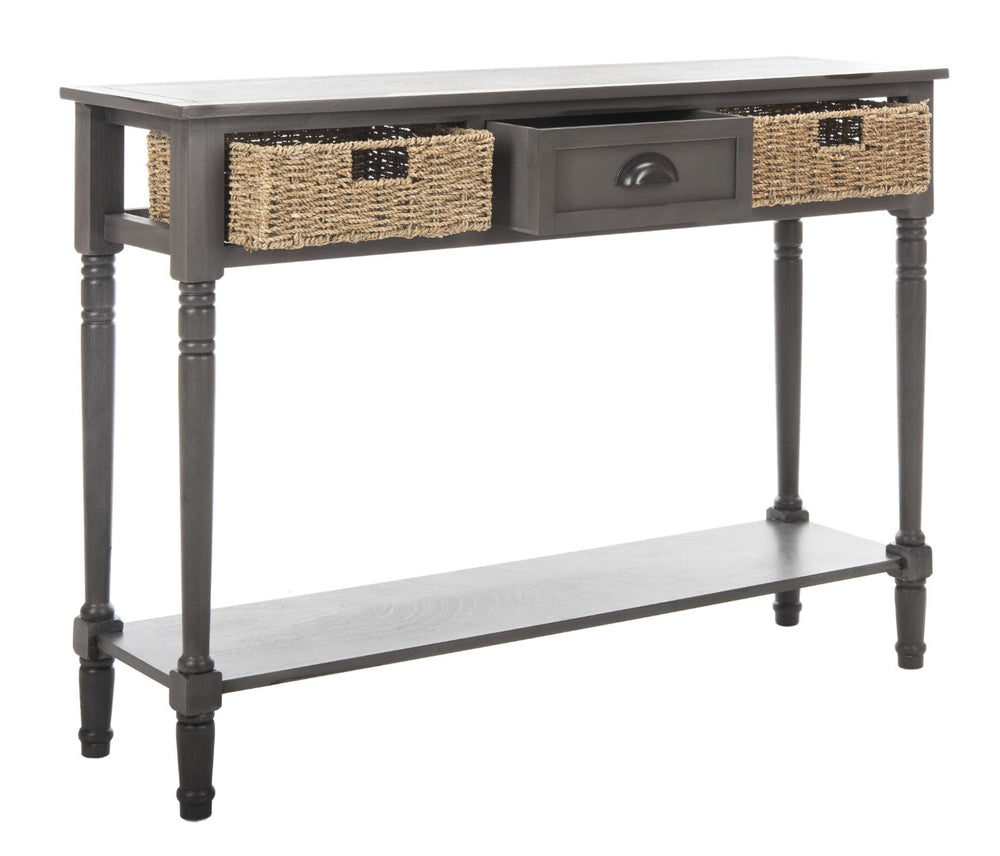 Safavieh Winifred Wicker Console Table - Rustic Storage Solution With Rattan Baskets & Stylish Design Grey AMH5730A