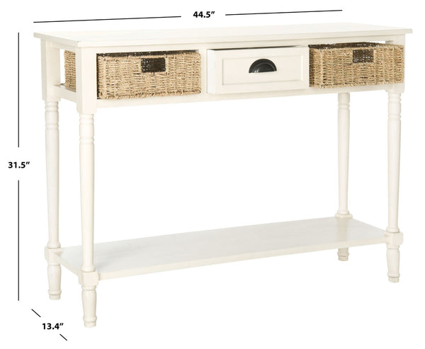 Safavieh Winifred Wicker Console Table - Rustic Storage Solution With Rattan Baskets & Stylish Design White AMH5730B