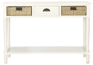 Safavieh Winifred Wicker Console Table - Rustic Storage Solution With Rattan Baskets & Stylish Design White AMH5730B